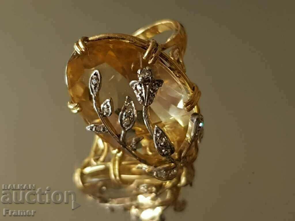 Δημοπρασία ΧΡΥΣΟΣ 18Κ με Δαχτυλίδι DIAMONDS HUGE TOPAZ CITRINE