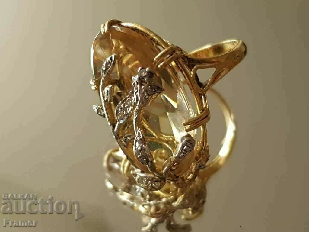 18K GOLD with DIAMONDS HUGE TOPAZ CITRINE ring - 5 18K GOLD with DIAMONDS HUGE TOPAZ CITRINE ring - 5