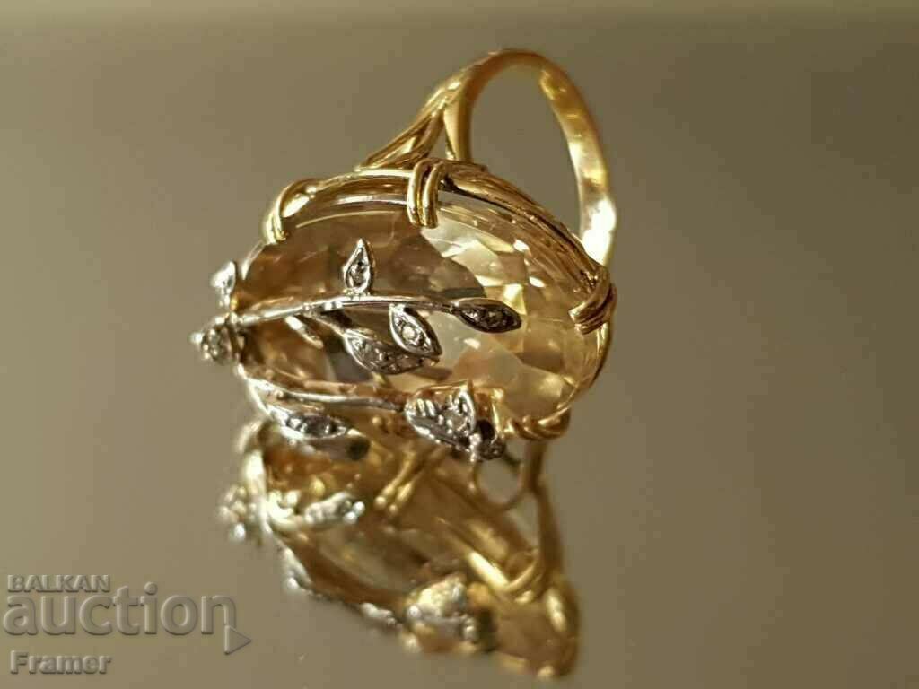 18K GOLD with DIAMONDS HUGE TOPAZ CITRINE ring - 6 18K GOLD with DIAMONDS HUGE TOPAZ CITRINE ring - 6