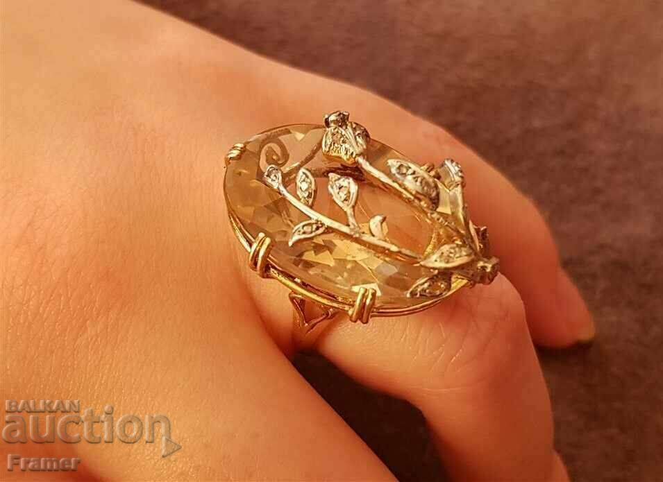 ΧΡΥΣΟΣ 18Κ με Δαχτυλίδι DIAMONDS HUGE TOPAZ CITRINE