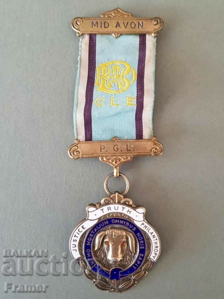 Сребърен позлата емайл Медал Орден Масонски Англия Бирмингам