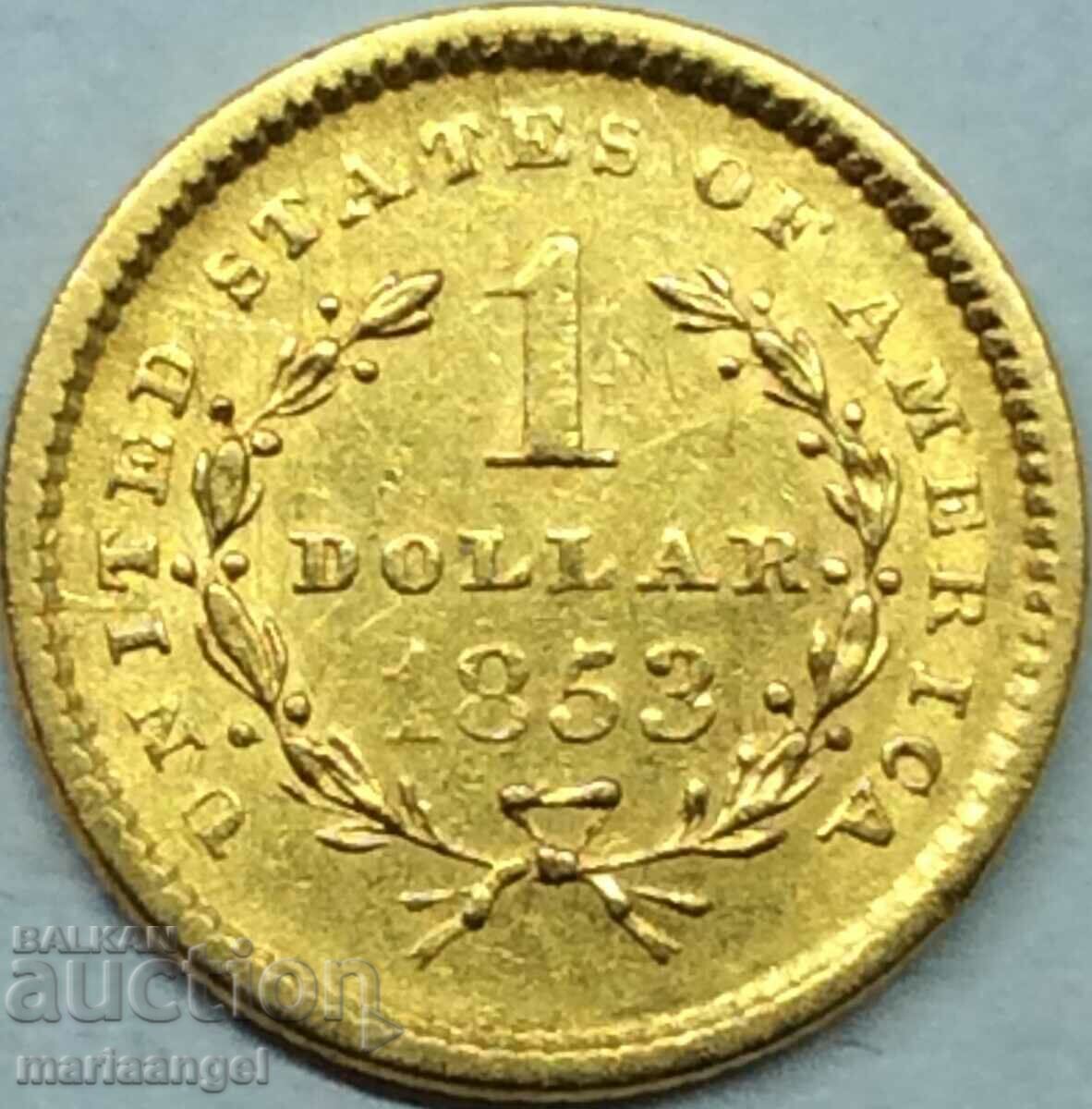 САЩ 1 долар 1853 Либерти Злато - RARE