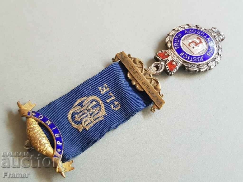 Silver 1920 Enamel Medal Masonic Order England Birmingham - 5