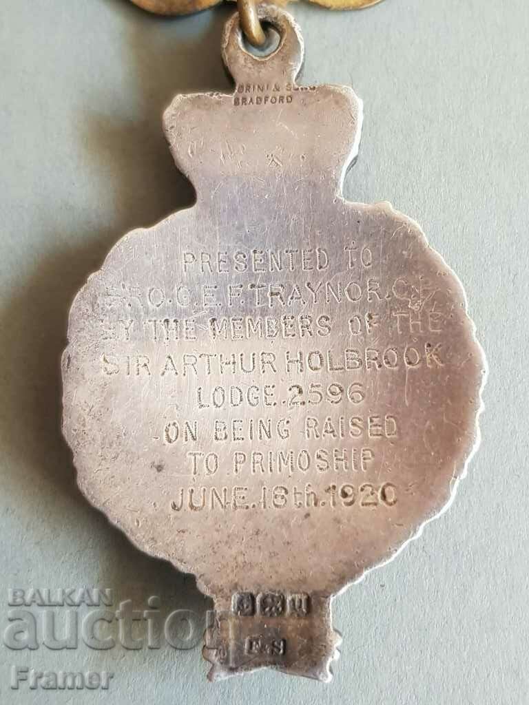 Silver 1920 Enamel Medal Masonic Order England Birmingham - 6