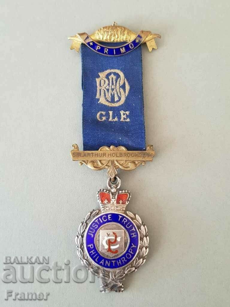 Ασημένιο μετάλλιο σμάλτου 1920 Τεκτονικό Τάγμα Αγγλία Μπέρμιγχαμ