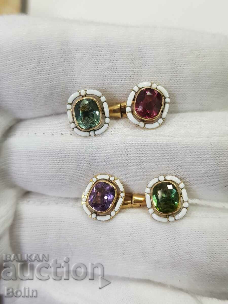 Licitație Manșete cadou din aur cu email și turmaline naturale 19c.