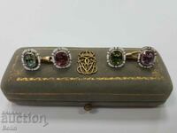Gold gift cuffs with enamel and natural tourmalines 19c.