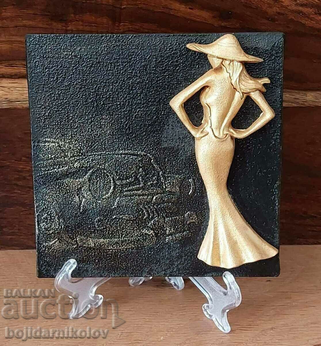 The Lady in Gold, relief, structural painting. Signature
