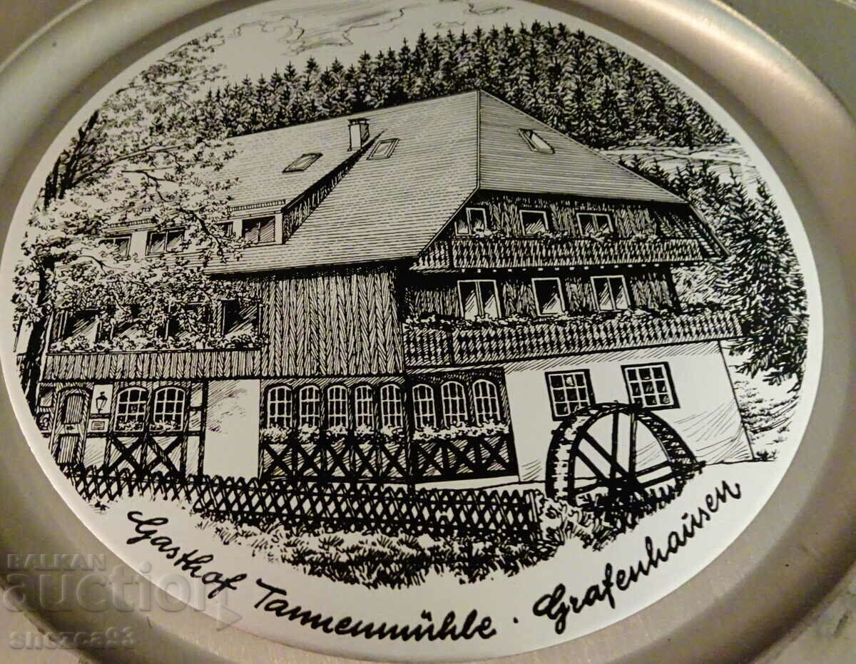 Auction Calaina plate, panel with lithograph Mill, 580 gr Auction Calaina plate, panel with lithograph Mill, 580 gr