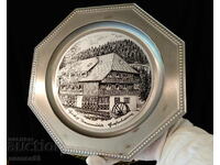 Farfurie de cositor, panou cu litografie Moară, 580 gr