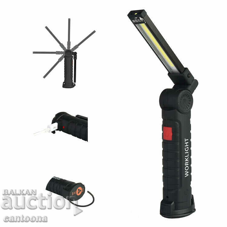 Powerful mini work light with flashlight, magnets and hook