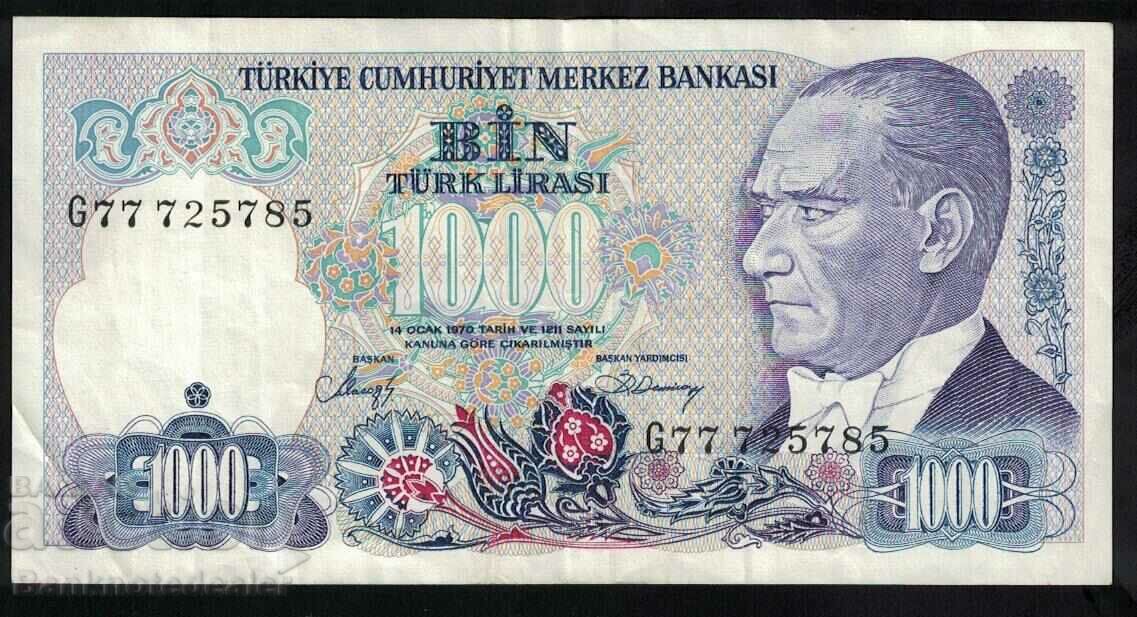 Turkey 1000 Lira 1970 Prefix G Pick 196 Ref 5785