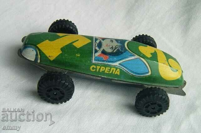 Old sheet metal toy car trolley "Strela T-2", USSR