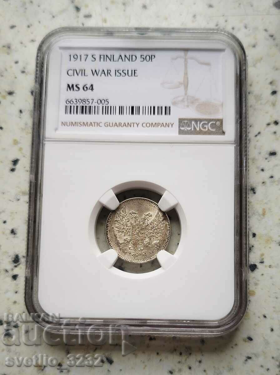 50 pence 1917 MS 64 NGC
