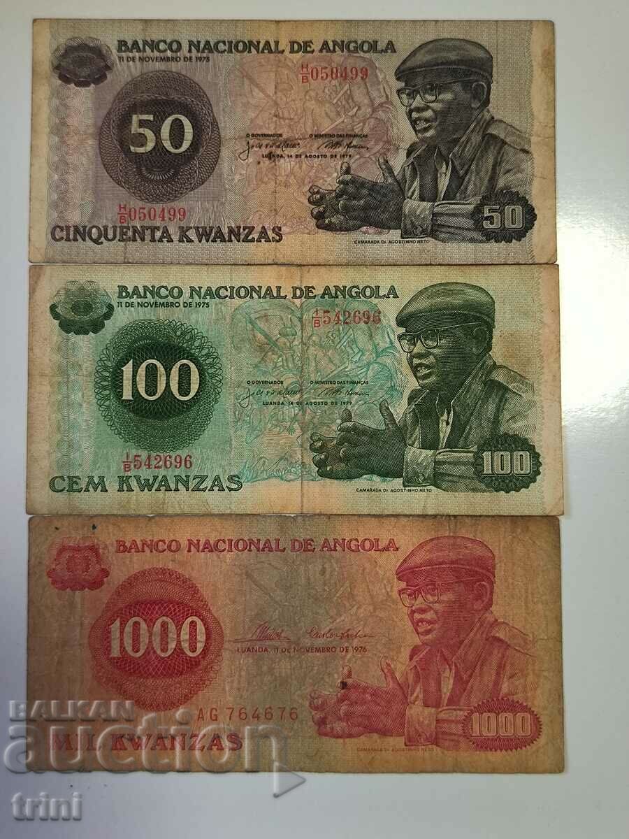 Angola 50 and 100 kwanzas 1979, 1000 kwanzas 1976 year b41