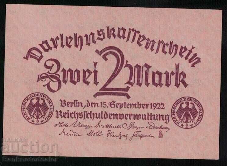 Germany 2 Mark 15 September 1922 Pick 62a