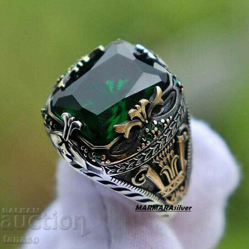Ανδρικό δαχτυλίδι με πράσινο ζιργκόν