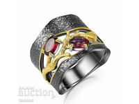 Δαχτυλίδι με κόκκινο γρανάτη, ρόδιο