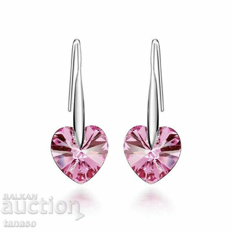 Earrings, hearts, with pale pink zircons