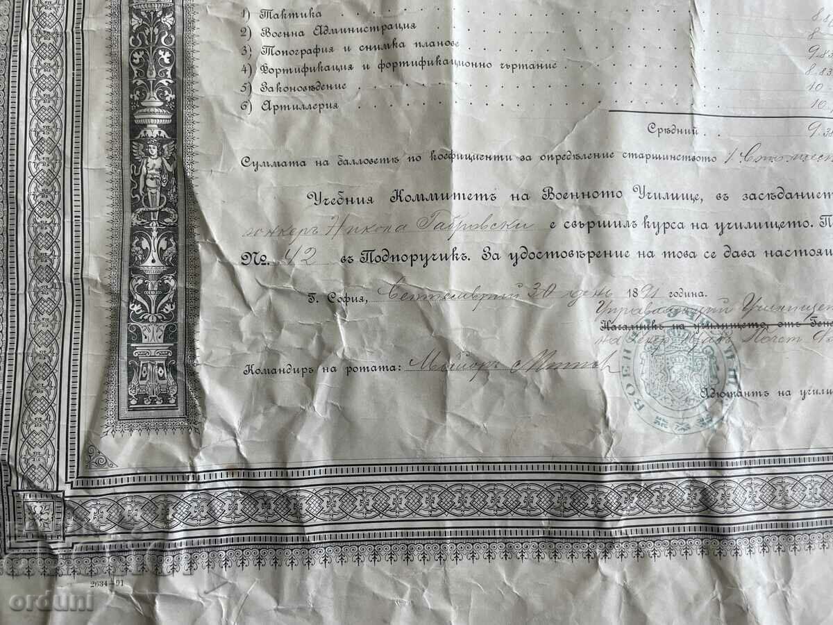 Auction  3714 Kingdom of Bulgaria Certificate Military School Gabrovsky VMRO