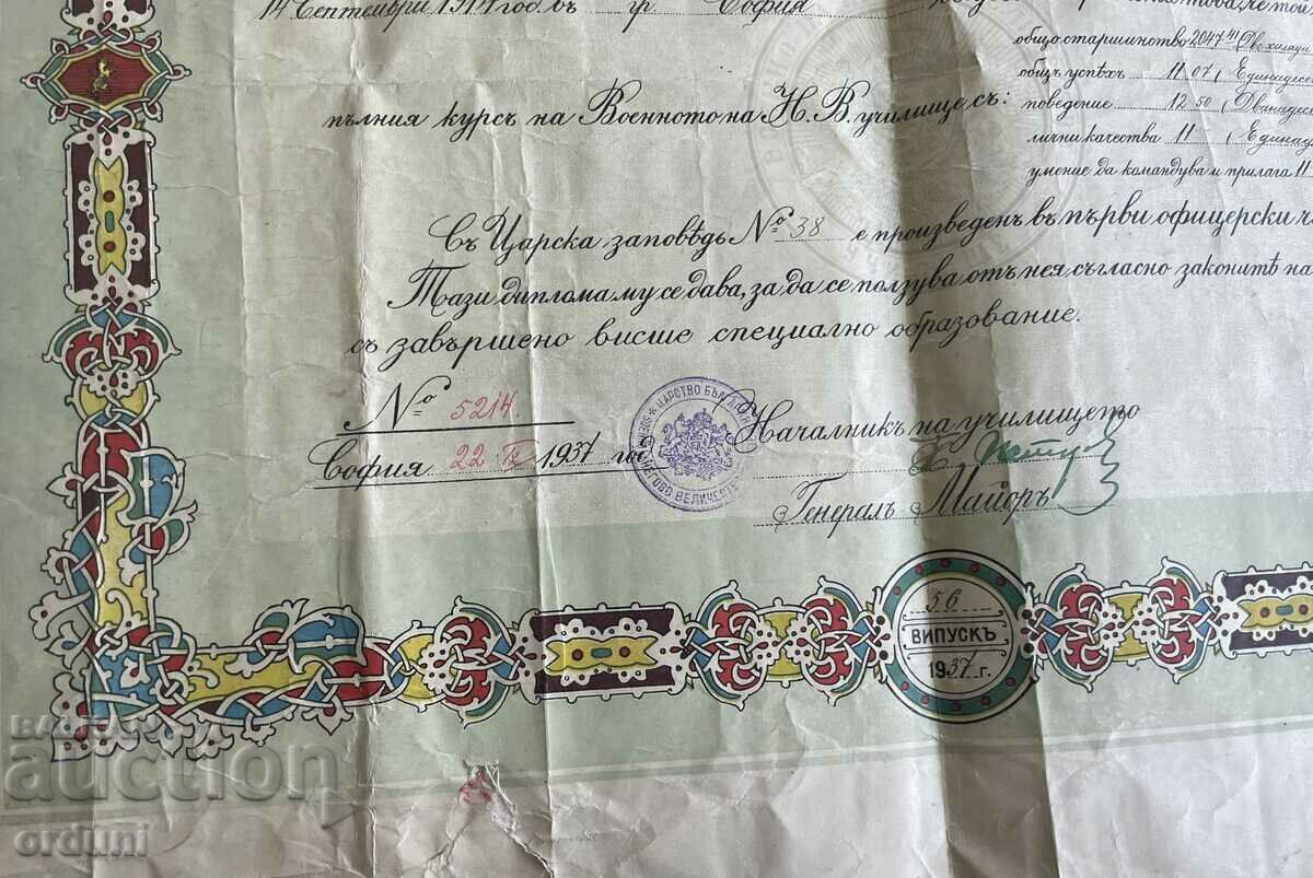 Livrarea 3715 Regatul Bulgariei Diploma Scoala Militara clasa a 56-a 1937 Livrarea 3715 Regatul Bulgariei Diploma Scoala Militara clasa a 56-a 1937