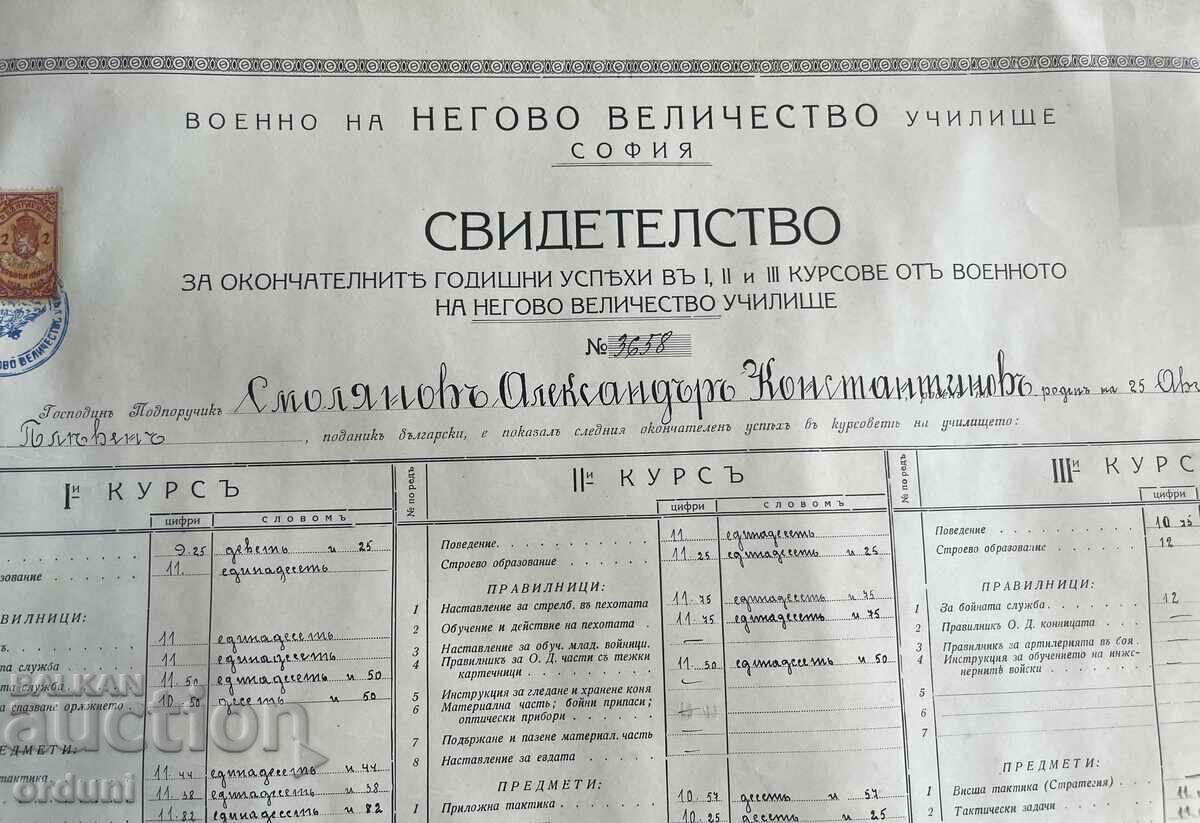 3717 Kingdom of Bulgaria Certificate Military School 48th vipus with price 100.00 BGN | € 51.13 3717 Kingdom of Bulgaria Certificate Military School 48th vipus with price 100.00 BGN | € 51.13