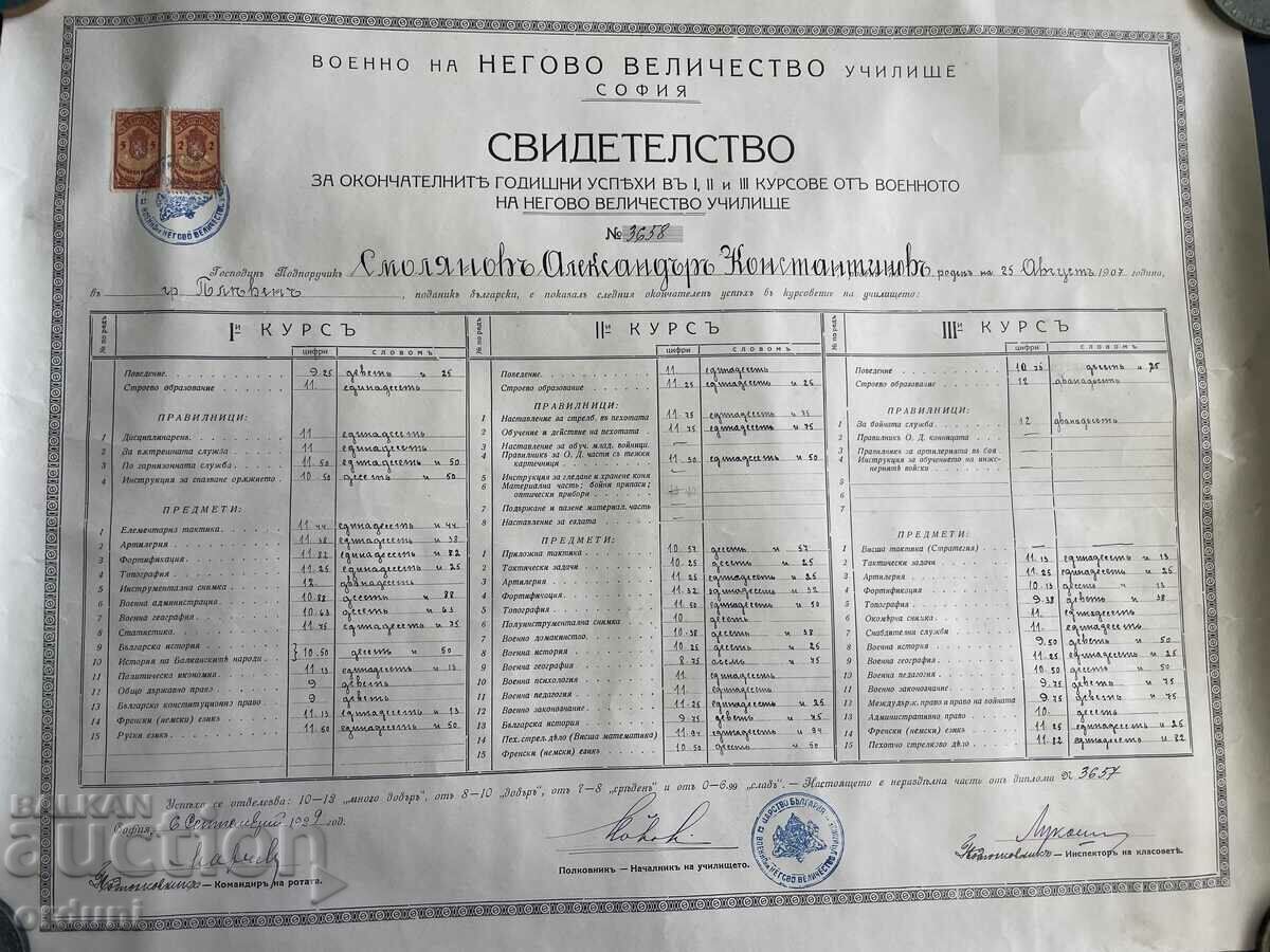 Delivery of 3717 Kingdom of Bulgaria Certificate Military School 48th vipus Delivery of 3717 Kingdom of Bulgaria Certificate Military School 48th vipus