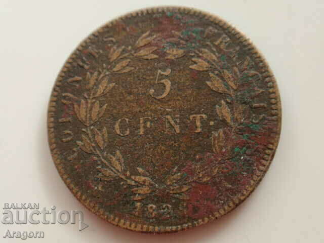 рядка монетa Френски колонии 5 сантима 1825; French colonies