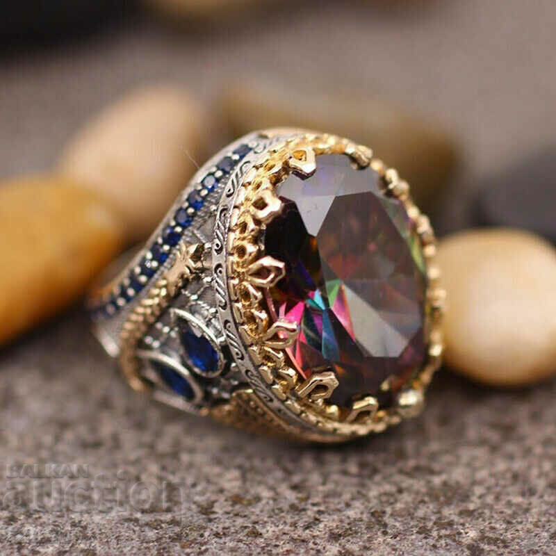 Men's ring with zircon and sapphires