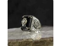 Turkish ring with black zircon, silver plated