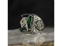 Турски пръстен с зелен циркон, посребрен