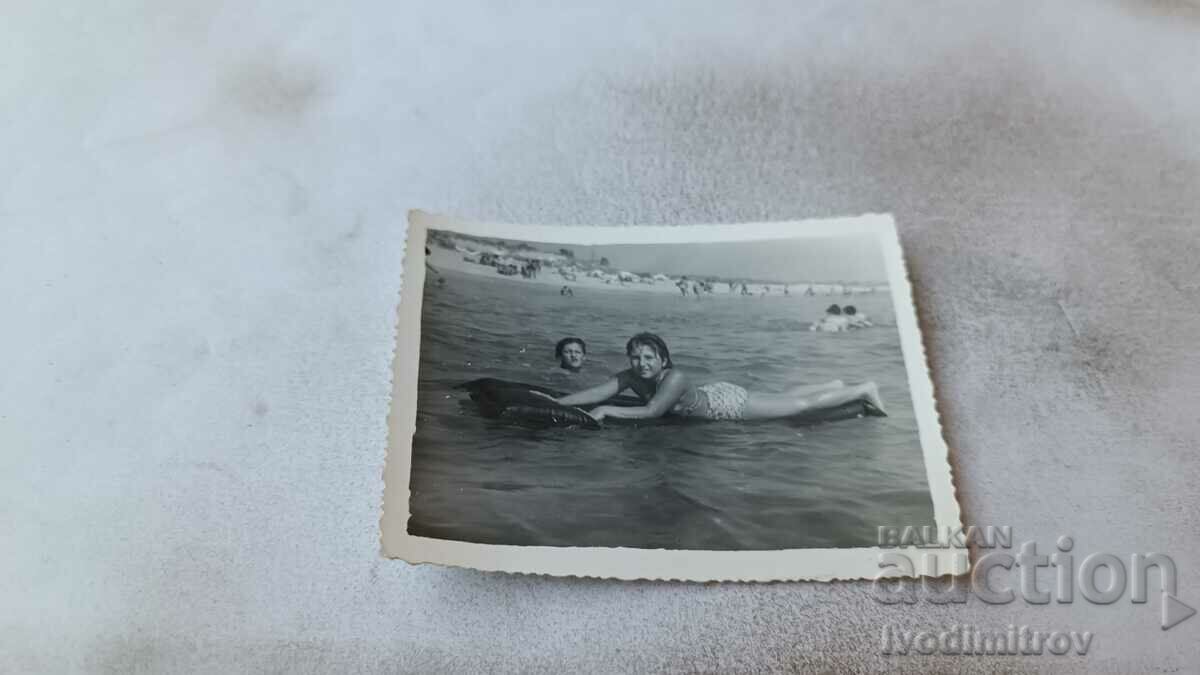 Photo Varna Girl on a mattress in the sea 1962