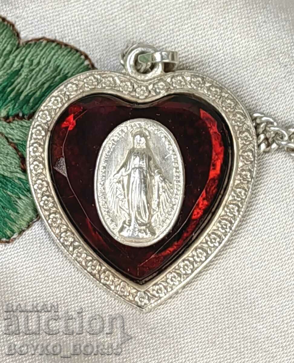 STERLING Silver Locket with Ruby and Chain