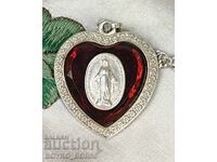 STERLING Silver Locket with Ruby and Chain