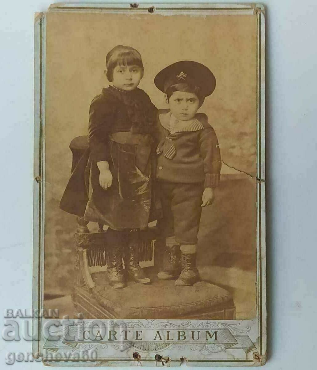 Photographic photograph of children 1884, thick cardboard, signed