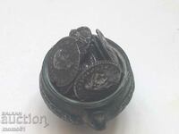 Small bronze pot with 21 replica coins