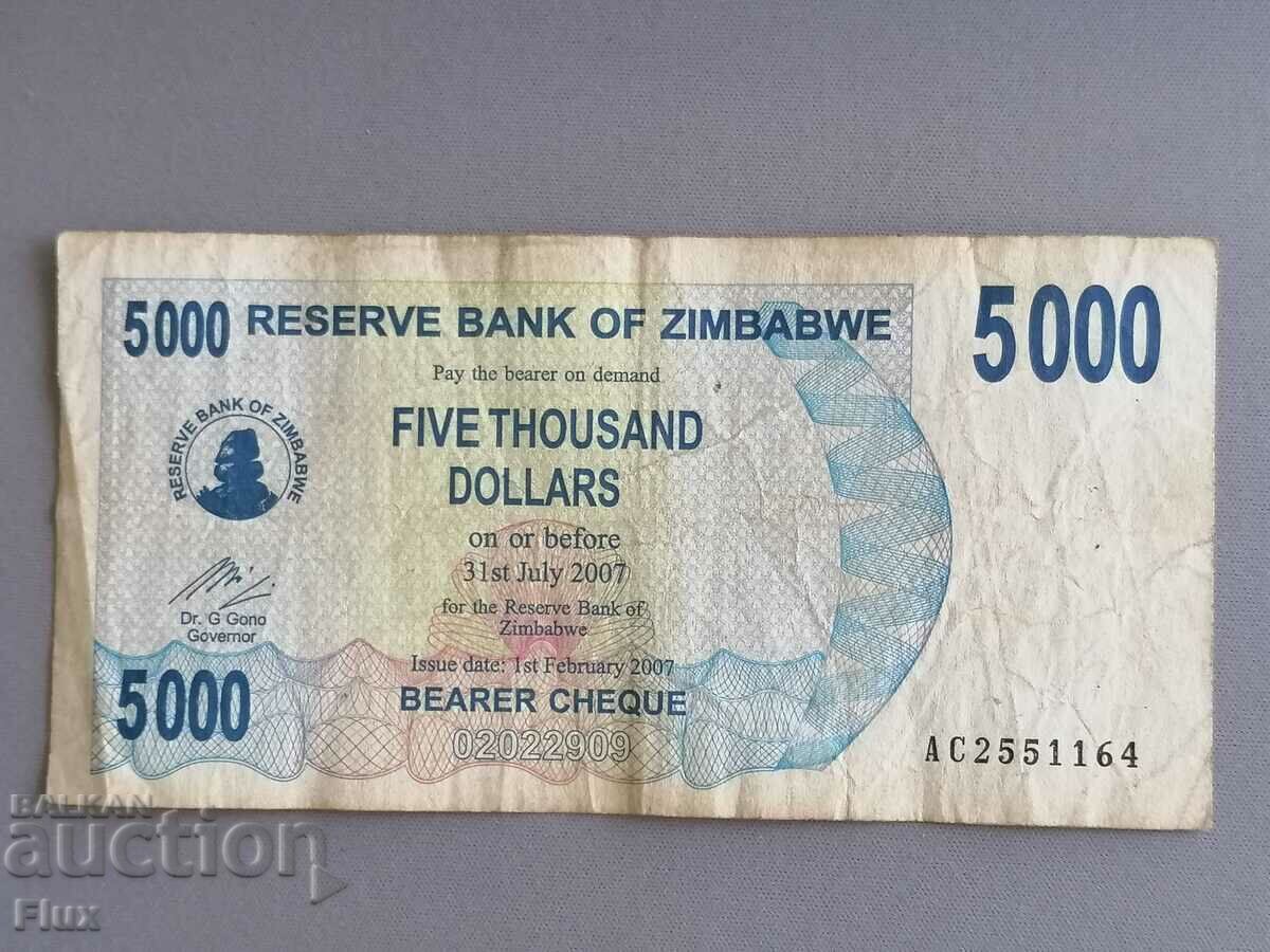 Bancnota - Zimbabwe - 5000 de dolari | 2007