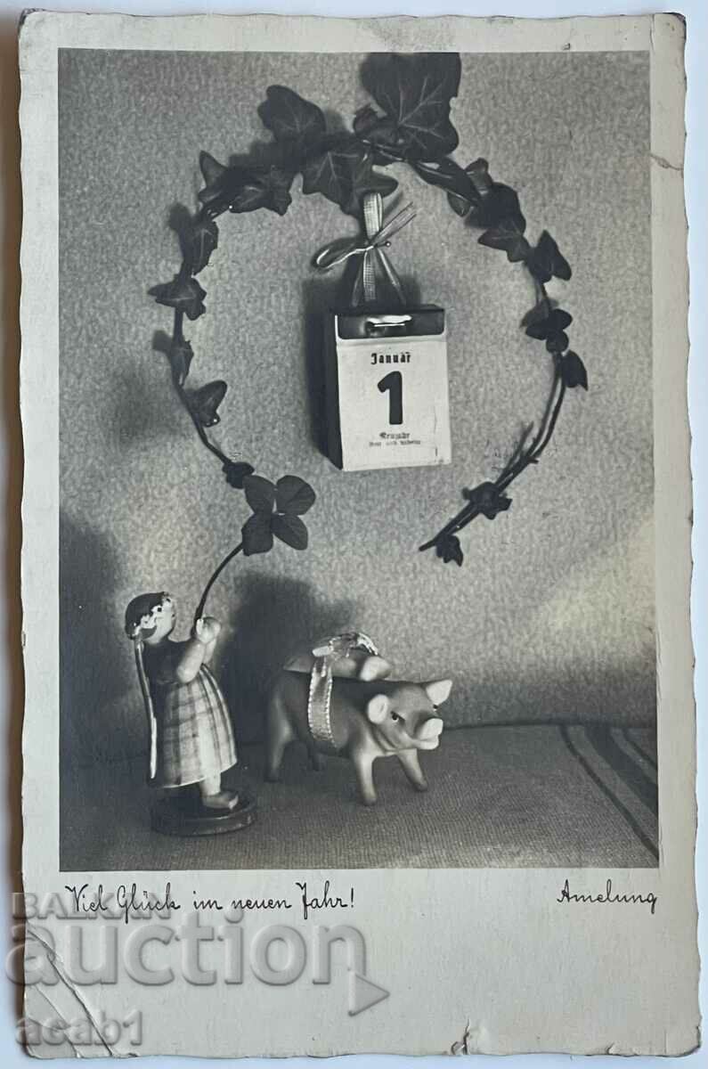 Ευχετήρια κάρτα Πρωτοχρονιάς από τη Γερμανία 1939
