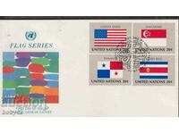 First day. UN - national flag of USA, Singapore, Panama, K.Rica