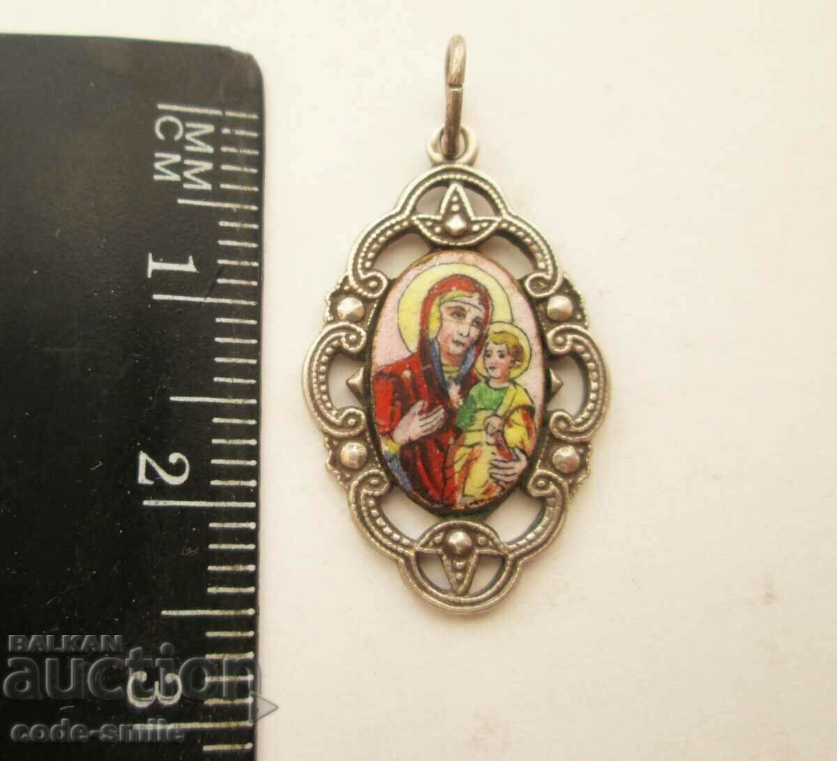 Old silver medallion pendant icon enamel Virgin Mary - 5 Old silver medallion pendant icon enamel Virgin Mary - 5