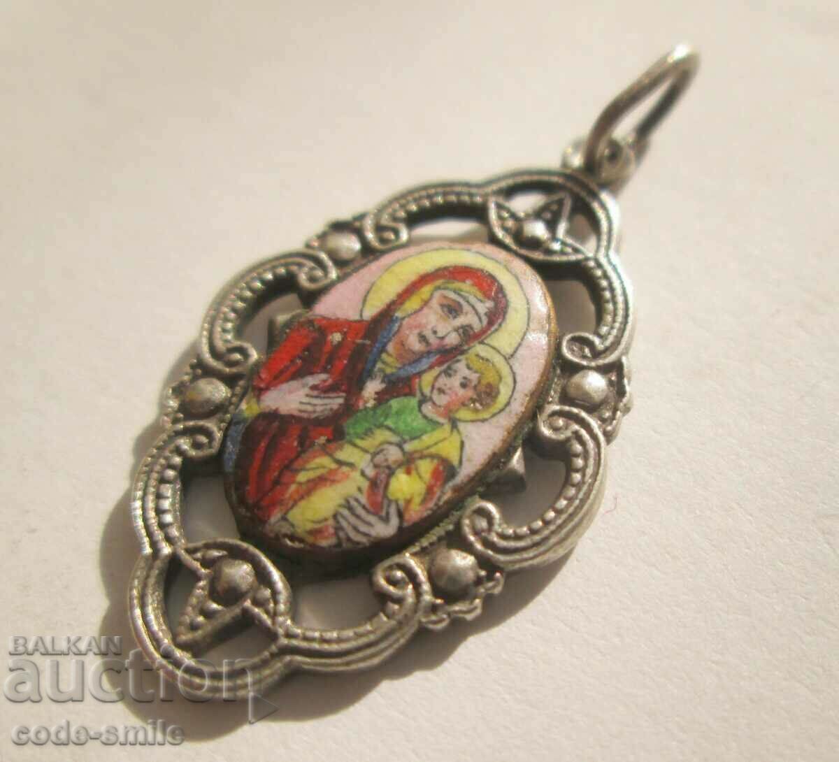 Old silver medallion pendant icon enamel Virgin Mary - 6 Old silver medallion pendant icon enamel Virgin Mary - 6