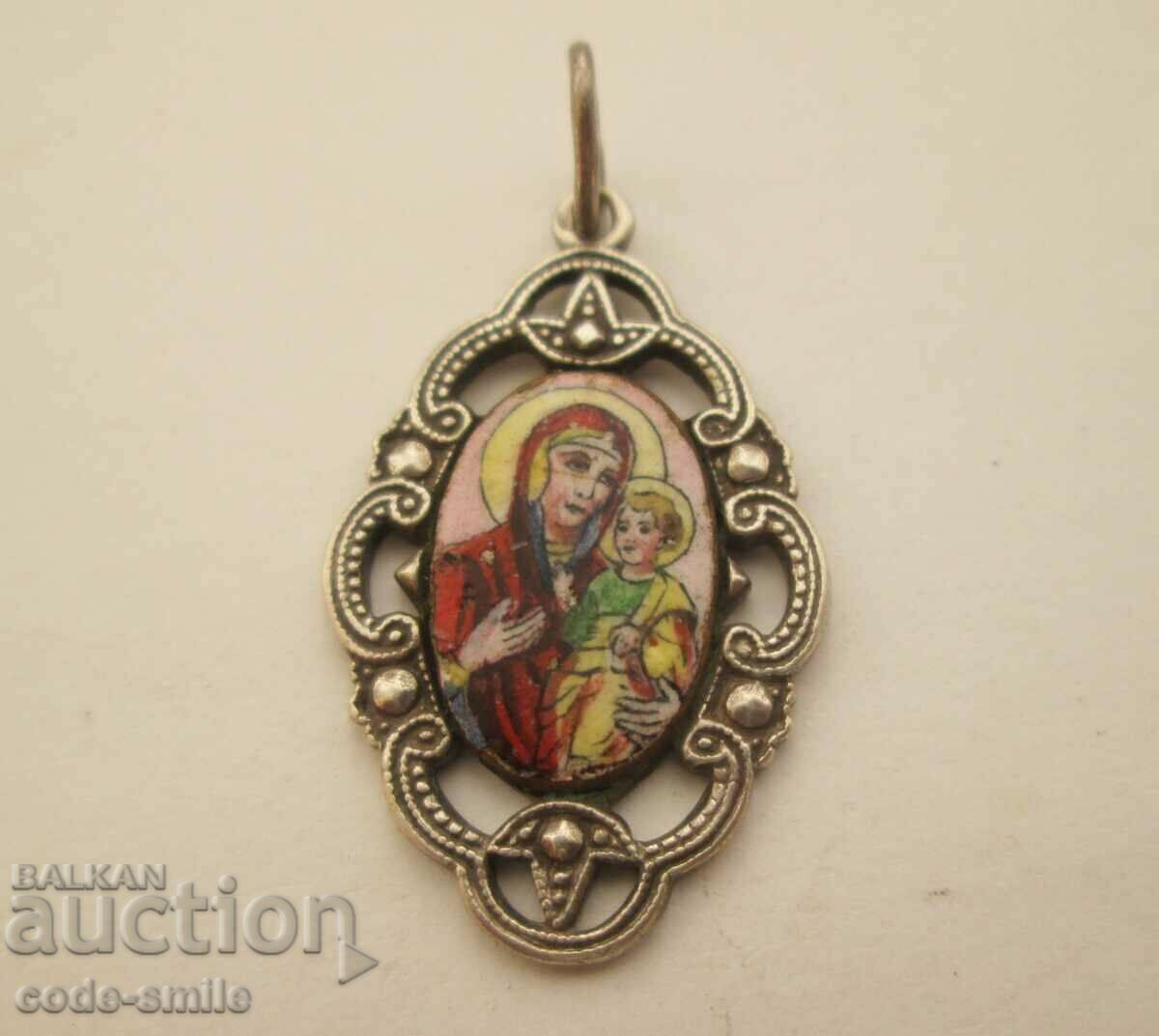 Old silver medallion pendant icon enamel Virgin Mary - 7 Old silver medallion pendant icon enamel Virgin Mary - 7