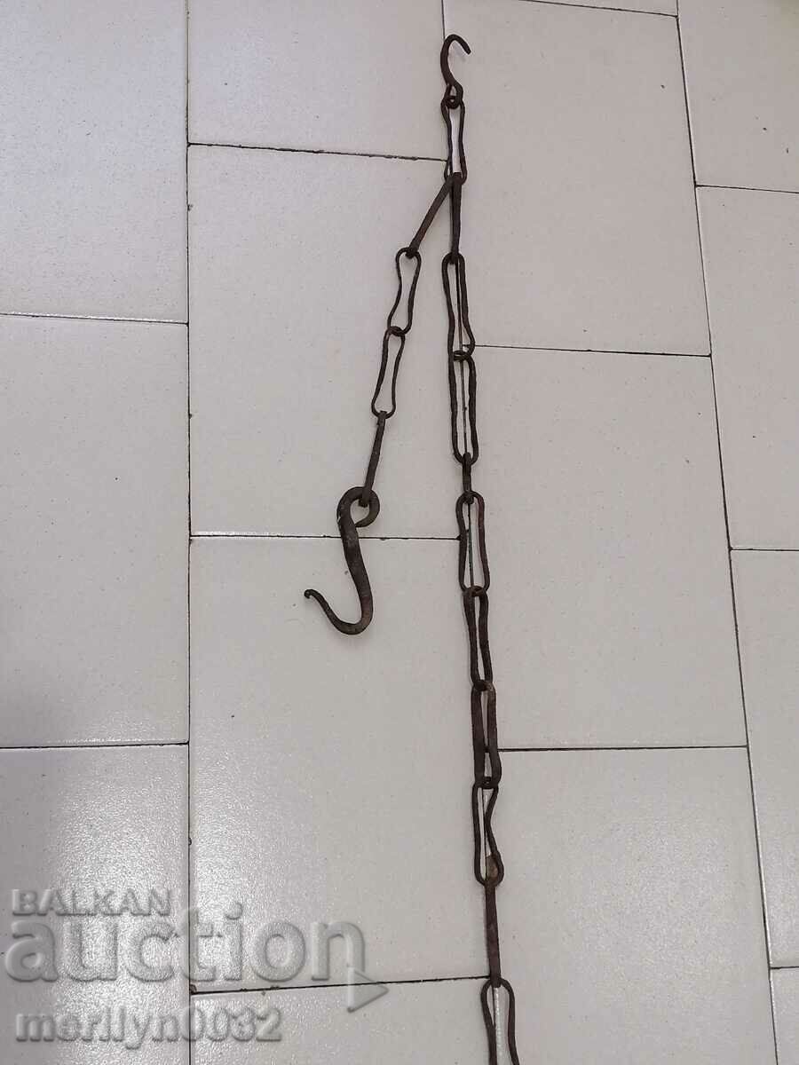 Old Wrought Iron Hearth Chain Wrought Iron Hook Chain - 5 Old Wrought Iron Hearth Chain Wrought Iron Hook Chain - 5