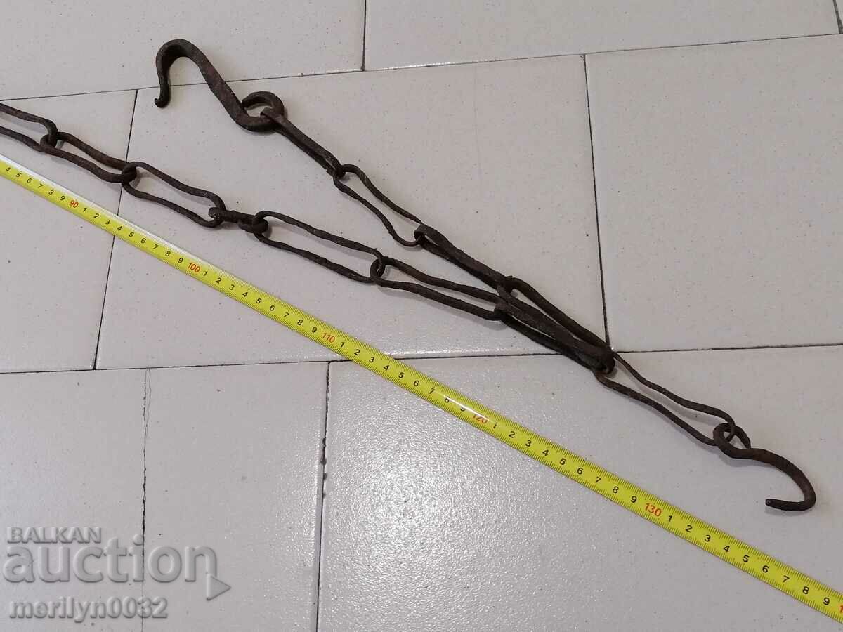 Old Wrought Iron Hearth Chain Wrought Iron Hook Chain - 6 Old Wrought Iron Hearth Chain Wrought Iron Hook Chain - 6