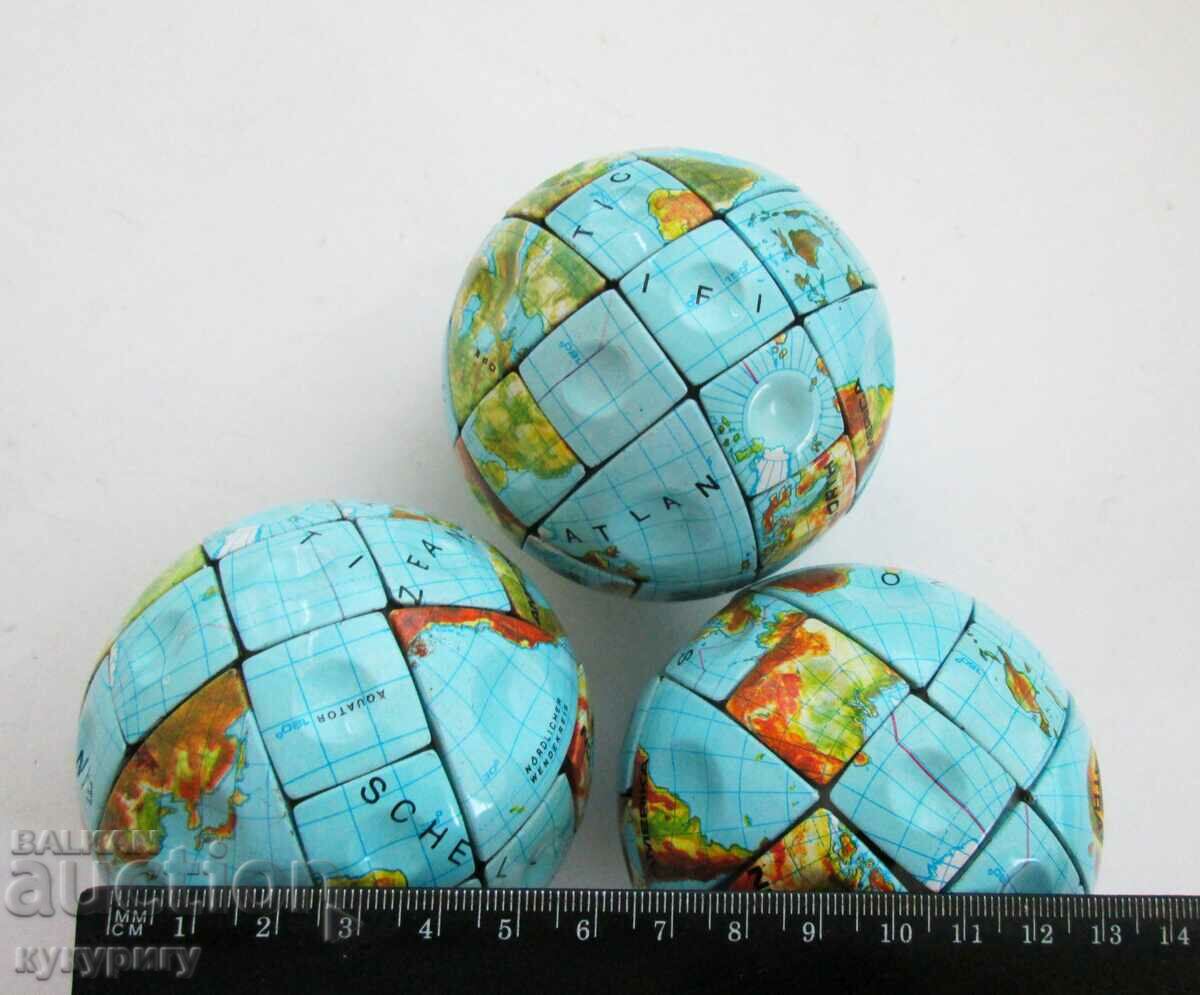 Lot of 3 pieces old mechanical sheet metal globe puzzle - 6 Lot of 3 pieces old mechanical sheet metal globe puzzle - 6
