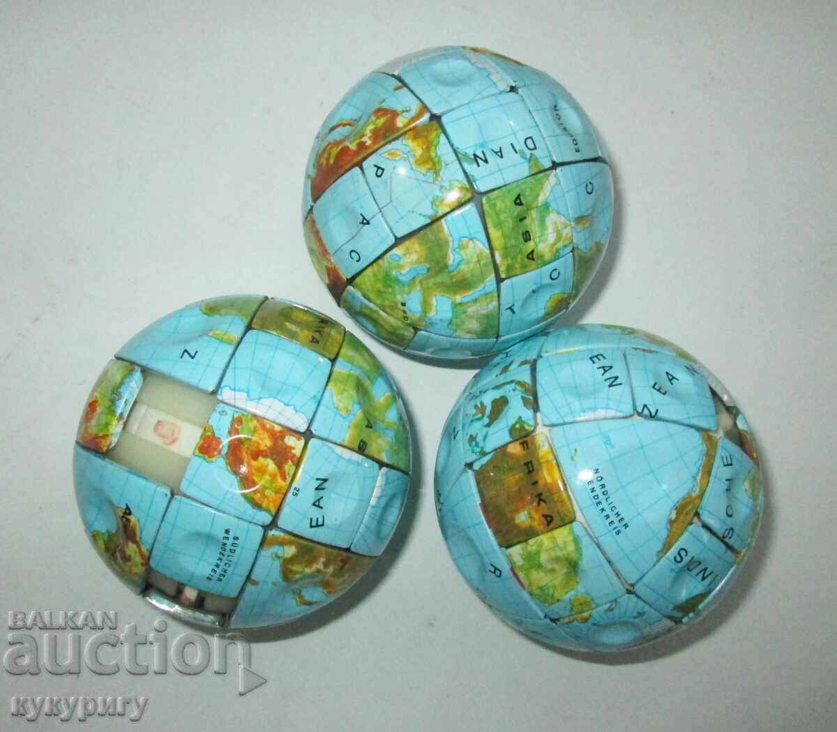 Lot of 3 pieces old mechanical sheet metal globe puzzle