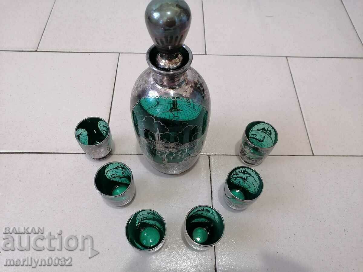 Auction Venetian service glasses carafe green glass emerald silver Auction Venetian service glasses carafe green glass emerald silver