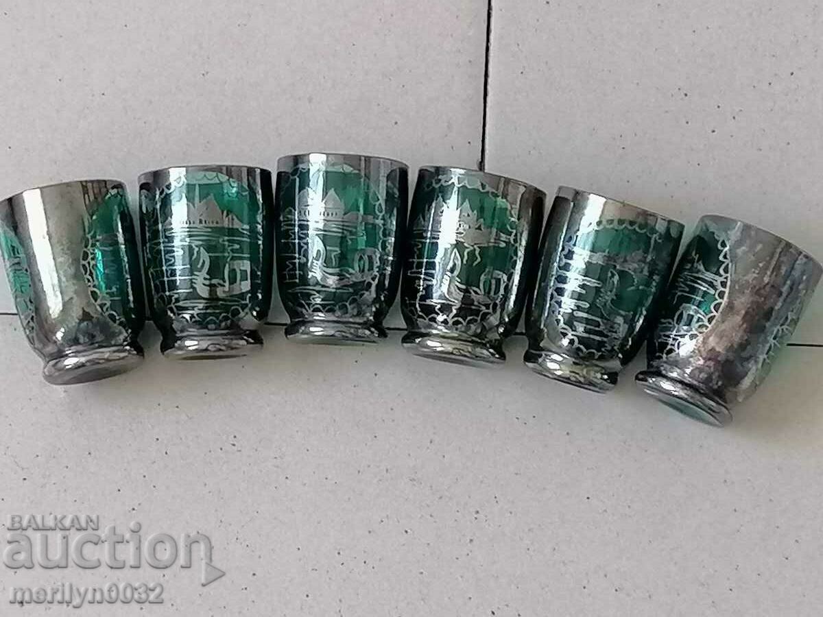 Delivery of Venetian service glasses carafe green glass emerald silver Delivery of Venetian service glasses carafe green glass emerald silver