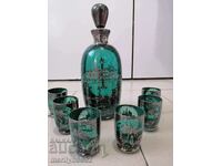 Venetian service glasses carafe green glass emerald silver