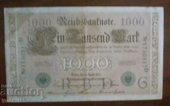 Germania - 1000 de mărci 1910 - numere verzi